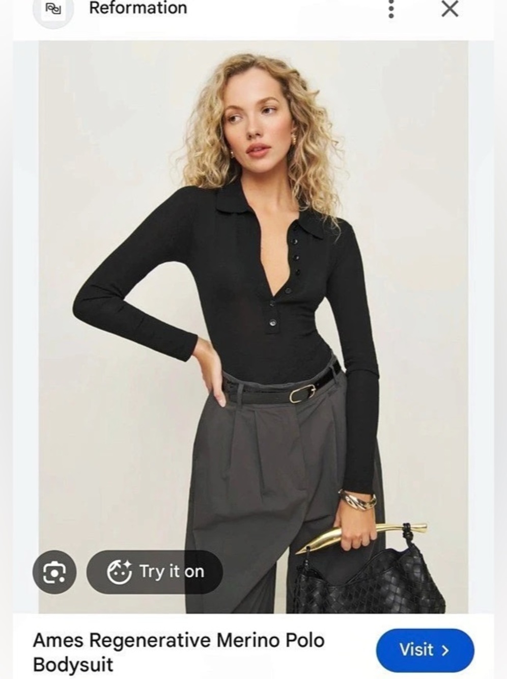 Reformation Ames Regenerative Merino Polo Bodysuit Long Sleeve